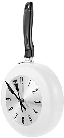 RORPOIR 1set Frying Pan Wall Clock Metal Hanging Clock Non-ticking Design for Kitchen Decor Easy to Install Silent Sweep Hands Accurate Timekeeping