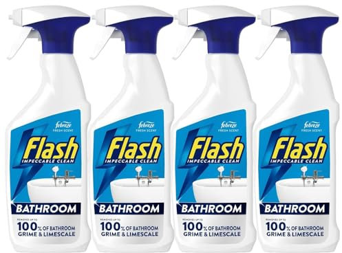 Flash Impeccable Clean Bathroom Grime & Limescale Remover 500ml Pack of 4 Shower Tiles Toilet Cleaner Spray Cleaning Detergent with Welari Thank You Card | (4pack) (2000ml)