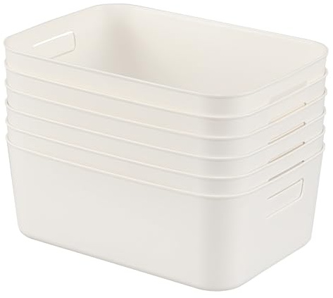 Tstorage 6 Packs Plastic Cupboard Storage Boxes, White | Storage Baskets for Kitchen, Cupboard, Office, Bathroom