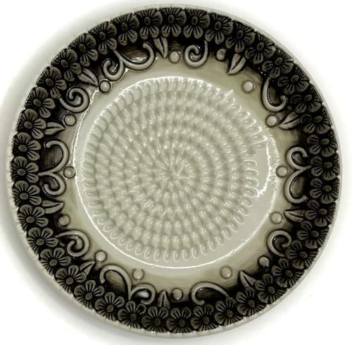 BonCera, All-in-one 4pcs Prime Ceramic Garlic Grater Set - Black Embossed Design Grater Plate w/Garlic Peeler, Gathering Brush, Display Stand, It's also grating Turmeric, Ginger, etc