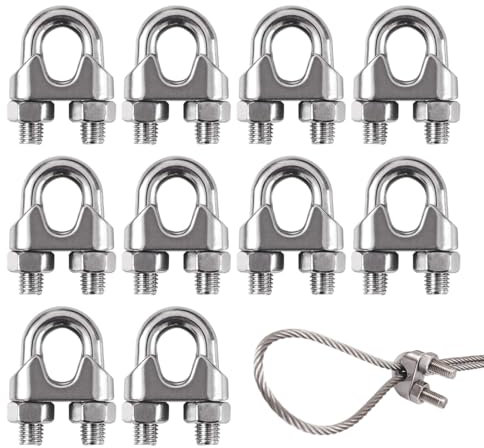 QEDBOJE 10 Pezzi Morsetti Cavi in Acciaio Inox U-Forma per Cavi in Acciaio e Funghi (4mm, M4)