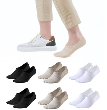 Balseti Calzini Invisibili Unisex. 6 Paia Fantasmini Uomo e Donna in Cotone. Calzini Corti Bassi, Traspiranti e Antiscivolo per Mocassini e Scarpe Basse. Salvapiede per l'estate