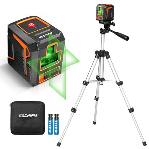 GOCHIFIX Kreuzlinienlaser mit Stativ Grün Selbstnivellierender Laser Wasserwaage Linienlaser mit horizontalen und vertikalen Linien Zum Bauen Und Aufhängen Von Bildern