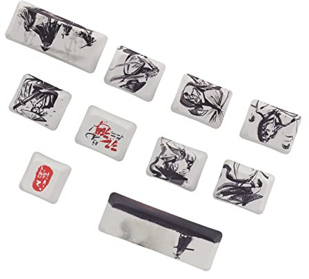 GOWENIC 10Key DIY PBT-Tastenkappen, Ink and Wash Martial Arts Sublimationsprozess, Geeignet für die Meisten 61 87 104 108-stelligen Mechanischen Tastaturen mit -Taste, für Mechanische