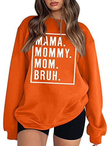 Generisch Halloween Must Haves Pullover Damen 2024 Mode Sweatshirt Oversized Langarm Pulli Elegant Rundhals Langarmshirt Sweatjacket Casual Oberteil Sport Streetwear Locker Hoodie(A37 Orange,L)