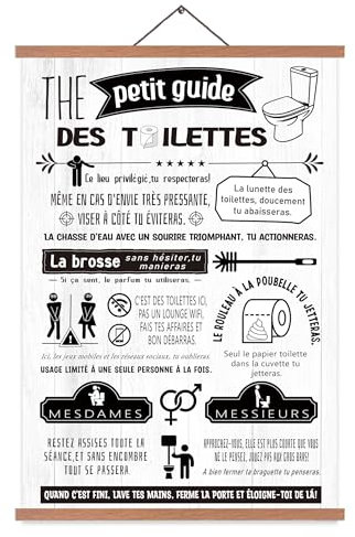 Tableau Déco Toilette, Guide Des Toilettes, Drôle Déco WC, Affiche À Suspendre Avec Porte-Affiche En Teck, Cadeaux Créatifs, DIN A2 (60 x 40 cm)