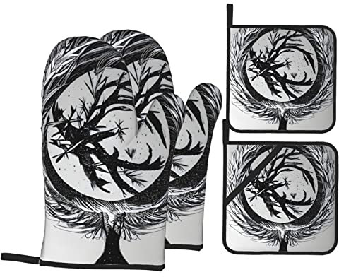 The Abstractionist Treekitchen - Juego de 4 manoplas de horno gruesas para hornear, cocinar y mucho más.