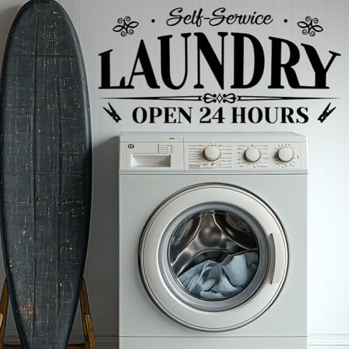 SUPERDANT Wandtattoo 24 Stunde Wäscheservice 24 Stunden Geöffnet Wandsticker Selbstbedienungs Wandaufkleber Schwarz Vinyl Wandsticker Für Waschküche Zuhause Wand Und Türdekor 96x30cm