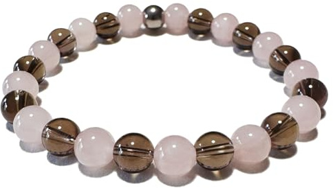 WAAGE: Rosenquarz Rauchquarz Sternzeichen Edelstein Stretch Armband Größenwahl