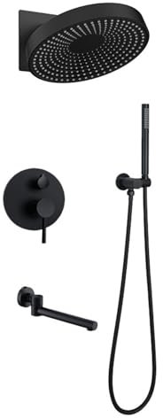 Grifo Ducha Empotrado 3 Vias Boquilla Para Bañera Giratoria 180° Monomando Grifo de Pared Ducha,negro