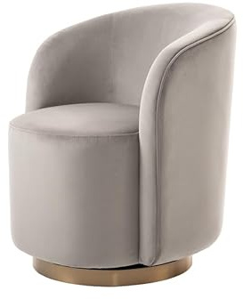 MY Furniture West End Swivel Dining Chair - Dove grey - Brass Base - the ultimate luxurious dining or dressing table chair in grey velvet fabric - 360 degrees swivel - designer chair