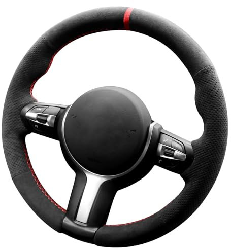 Alfanxi Handgenähter Lenkradbezug, passend für Alcantara-Material für BMW F30, F31, F34, F10, F11, F07, F12, F13, X3, X4, X5, X6, F16, F20, F21, M135I, 140I, X1, X2 (rote Streifen)