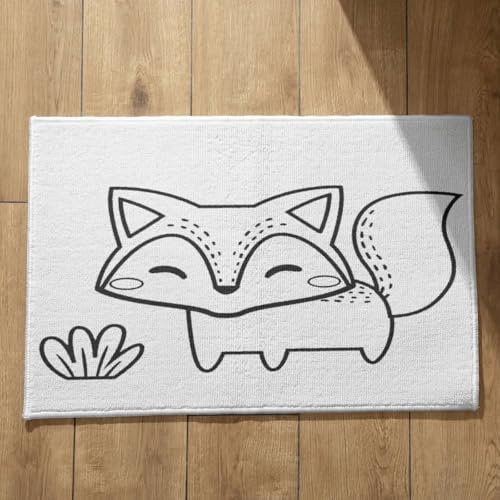 EHOMERY Schmutzfangmatte Nass Fussmatte Innen Lustig Bunt Fuchs Schmutzfangmatte Innen Vintage Fussmatte Innen Bunt 50x80cm, Schwarz Und Weiß