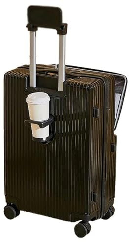 Meoky Valise Rigide avec Ouverture Frontale, Valise Cabine Bagage à Main Trolley Valises 100% ABS avec Port USB, Porte - Boissons et 4 Roues Doubles pivotantes,Noir,24in
