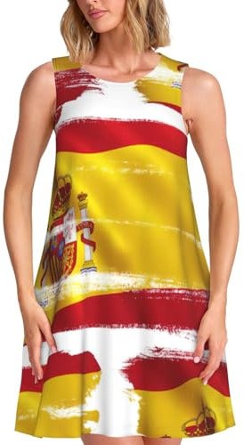 CKGODGF Vestido de mujer con estampado de bandera de España, sin mangas, hasta la rodilla, con bolsillos, para fiestas y vacaciones, Negro, L