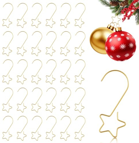 LFBEST 100 Stück Kugelaufhänger, Gold Aufhänger für Weihnachtskugeln, Kugelaufhänger für Christbaumkugeln Klein Christbaumhaken, Metall Stern S Haken für Weihnachtsbaumschmuck