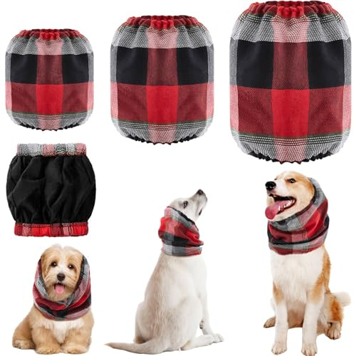 Xuniea 3 Hundehals und Ohrenwärmer Kariertes Hunde Ohrenschutz für Komfort Warme Winter Hunde Mütze Hund Gehörschutz Fressmütze für Weihnachten Baden Pflege Reduzierung von Geräuschen, Mehrere Größen