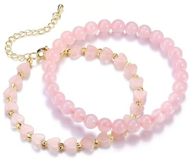 Jovivi Rose Quartz Healing Crystal Bracelets Jewellery Gifts For Womens,Pink Heart Gemstone Beaded Stretch Bracelet for Women Reiki Spiritual Gifts for Positive Energy Yoga Meditation