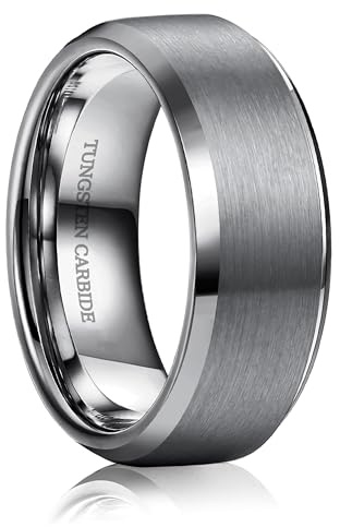 YADOCA Bague Homme Tungstène 8mm, Alliance Homme Bagues Anneau de Mariage/Fiançailles/d'Amitié/Bague de Qualité Argent Noir Bijoux de Mode, Taille 52(16.6)-72(22.9)