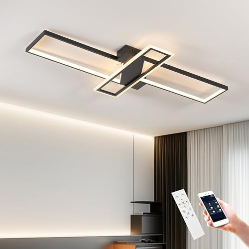 Narwhal Lampadario Led soffitto Moderno, Dimmerabile Plafoniera con Telecomando/APP, Timing e Funzione di Memoria, Plafoniere per Soggiorno,Camera da letto, Ufficio (Nero, 125cm)