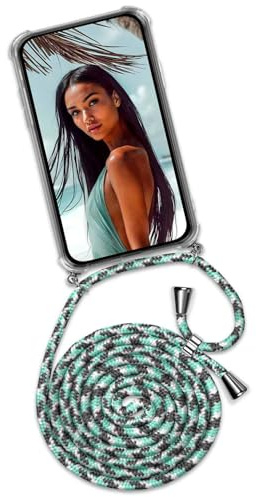 ONEFLOW Handykette für Google Pixel 9a Hülle mit Band, Handyhülle mit Kette abnehmbar, Handyband zum Umhängen, Handy Umhängeband Lange Handykordel, Twist Case – Mint grau