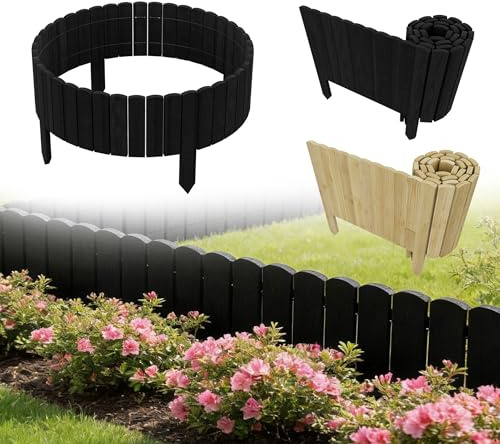 UISEBRT Bordure de pelouse en bois flexible - Bordure de tonte - Palissades en bois - Clôture pour jardin, parterre de fleurs - Longueur : 200 cm - Hauteur : 40 cm - Anthracite