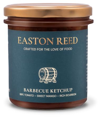 Easton Reed Barbecue Ketchup – Handcrafted in Germany – Smoky BBQ Sauce with Bourbon Whiskey & Mango – 280ml Glass – Gourmet Marinade for Burgers, Ribs & Veggies – No Artificial Additives