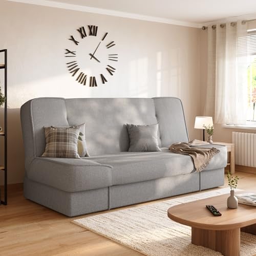 BROMARKT Schlafsofa mit Bettkasten und Schlaffunktion 190x115cm Grau | Sofabett mit 1 Kissen Stauraum Klappbare Schlafcouch Couch Sofa für Wohnzimmer Wohnlandschaft Sofabed Klappcouch TOLIA