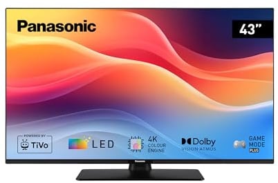 Panasonic TB-43W61AEZC, 43-tums W61-serien, 4K Ultra HD Smart TV, TiVo, Dolby Vision och Atmos, Game Mode Plus, Alexa och Google Voice-kontroll, svart