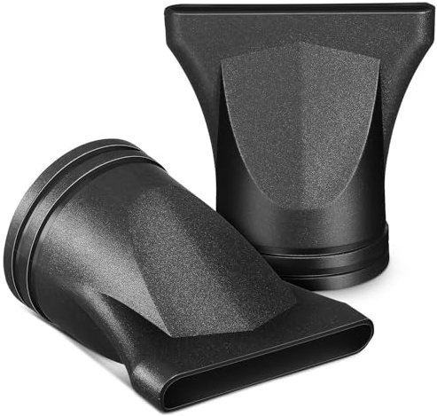 2 Pezzi Beccuccio Fon Nero in Plastica per Asciugacapelli 4,5cm | Design Piatto e Ampio, Distribuzione Uniforme del Calore, Riduce L'effetto Crespo, per Ricci Definiti