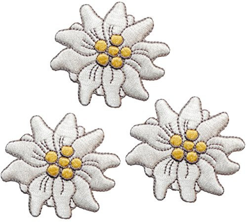 alles-meine.de GmbH 3 er Set: Edelweiß 4,1 cm * 3,8 cm Bügelbild Aufnäher Applikation Patch Blume
