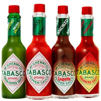 TABASCO 4-piece sauce bundle, 4 * 60ml, 4 glass bottles of chili sauce, 100% natural