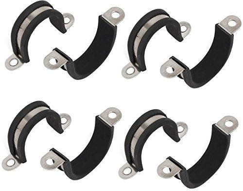sourcing map Collier de Serrage avec Insert en Caoutchouc Tuyau Pince Clip Serre Joint 28mm Dia forme U bordée caoutchouc 304 acier inox Collier Attache 8Pcs