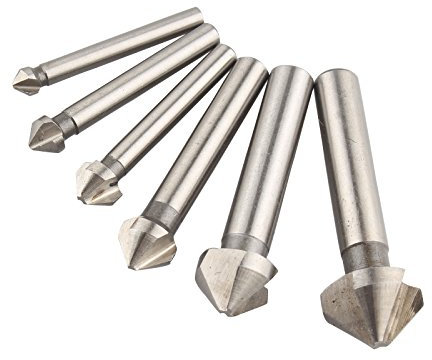 HALJIA 6 pcs 90 Degree 3 Flutes HSS Countersink Drill Bit Chamfer Cutter End Mill Cutting Chamfering Tools 6.3 to 20.5mm