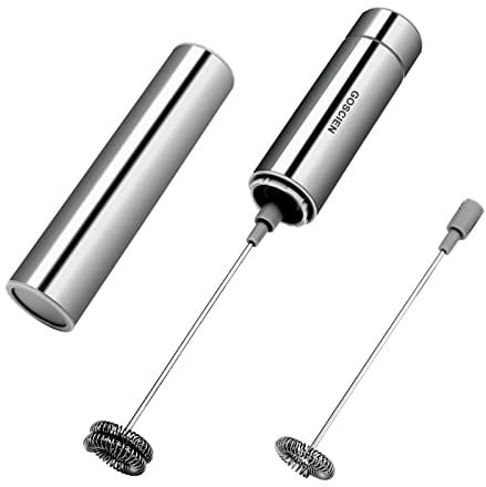 GOSCIEN Milk Frother,Handheld Foam Maker, Battery Operated Electric Foam Maker, Portable Drink Mixer with 2 Stainless Steel Whisk and Storage Tube for Cappuccino, Bulletproof Coffee, Latte