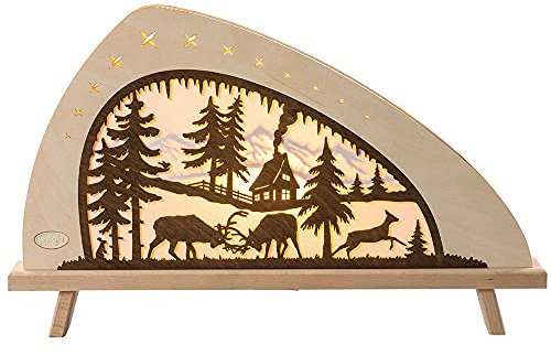 weigla - Dekoleuchte original Erzgebirge I Motiv Rotwild I 1 LED Lampe I 0,8 W, E14 I Weihnachtsdeko innen I Weihnachtsbeleuchtung aus Holz I Fensterdeko
