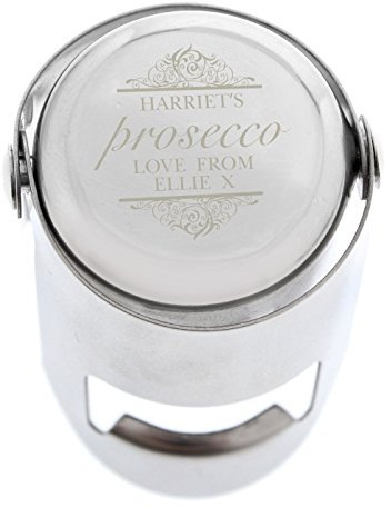 CalEli Gifts Personalised Stainless Steel Prosecco Bottle Stopper Engraved With A Name And Short Message For Free!