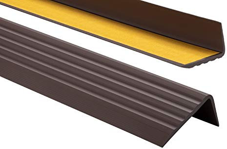 Nez de marche profil d’angle PVC autoadhésif 41x25mm antidérapant, d'escalier-protection, bande de bordure, 180cm, Brun Foncé