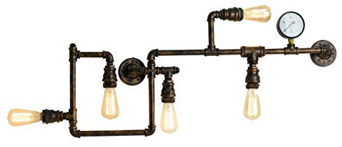 5 flammige LED Wandleuchte & Deckenlampe im Industrielook mit Wasserrohr Rostoptik