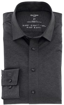 OLYMP Herren Businesshemd Langarm Luxor.24.Seven,Single Jersey,modern fit,New Kent,anthrazit 67,47