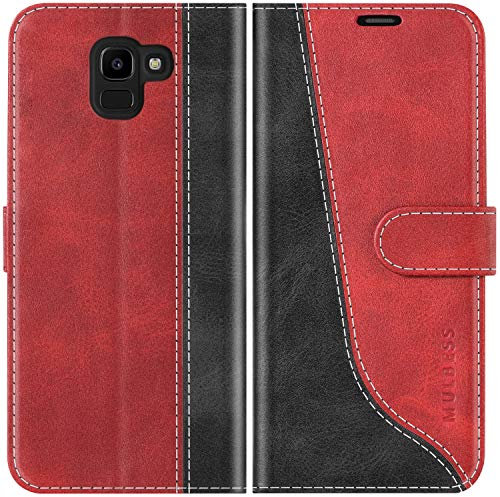 Mulbess Coque pour Samsung Galaxy J6 2018, Etui a Rabat, Housse en Cuir, Pochette de Protection Portefeuille, Élégant Vin Rouge