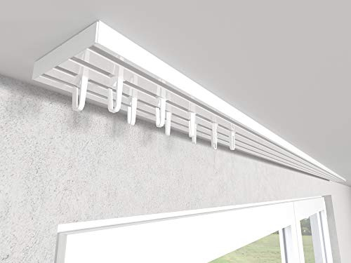 Market-Alley Vorhangschiene Aluminium Weiß Gardinenschiene ; 2-/ 3-/ 4-läufig ; 120cm-600cm. Für Kräuselband Gardinen oder Schiebevorhang (4-läufig ; 320cm ; mit Faltenlegehaken) | Weiß Gardinenschiene ; 2-/ 3-/ 4-läufig ; 120cm-600cm. Für Kräuselband Gardinen oder Schiebevorhang