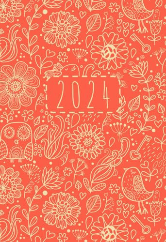 2024: Mini Wochenplaner A6 Taschenkalender | 1 Woche auf 2 Seiten Planer | Kalenderbuch Terminkalender Organizer Wochenkalender Terminplaner Buchkalender Jahresplaner | Soft-Cover Retro Floral Rot