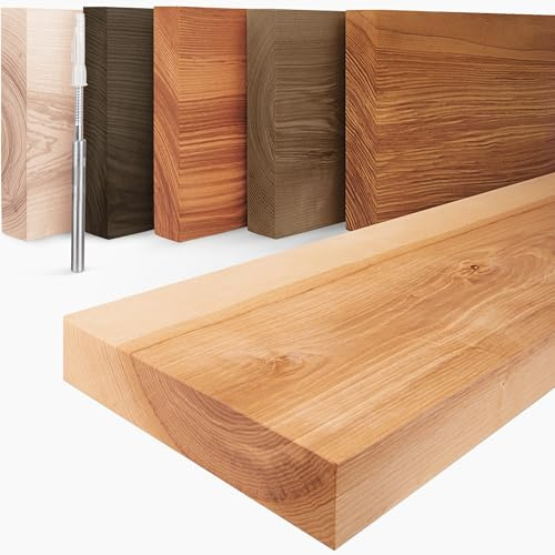 LAMO Manufaktur Schweberegal Holz mit unsichtbarer Befestigung | Wand Regal 50cm breit für Badezimmer, Flur, Küche | Farbe: Natur, Kante: gerade | Massivholz, modernes Design, Schwebende Optik