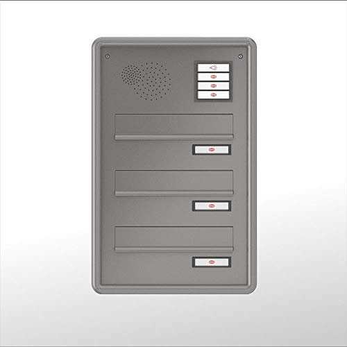 RENZ / 3er Mauerdurchwurf-Briefkasten Durchwurf-Postkasten mit Sprechfeld/RAL-Farbe 9007 Kastenbreite 260 mm/Tiefe 270-405 mm/Stahl - mit Alu-Profilrahmen, aufklappbar/Dein-Briefkasten.de