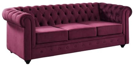 Vente-unique-Divano CHESTERFIELD 3 posti in velluto Porpora