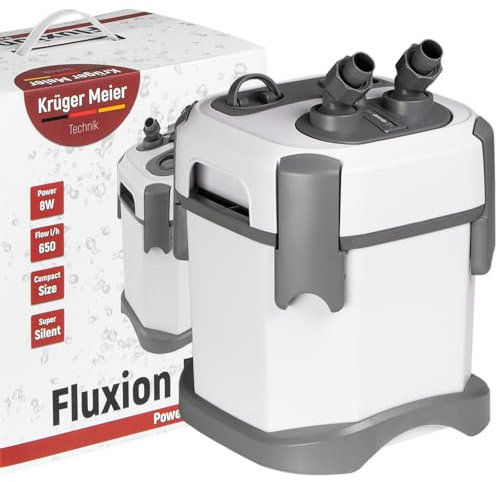 Krüger Meier Fluxion Elite 800 PRO – Filtro Esterno per Acquario 50-120L – 650 L/h, 8W, Skimmer + Cestello, Silenzioso, Compatto con Accessori Inclusi