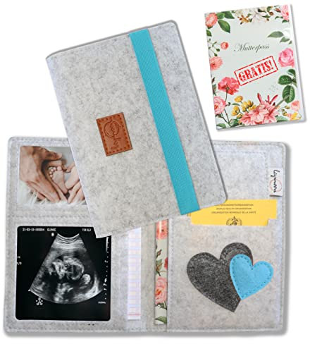 leymoon - Mutterpasshülle, Geschenk für Schwangere und Mama's mit vielen Fächern für Mutterpass, Ultraschallbilder, Kinder U-Heft, Impfpass uvm. (Mutterpasshülle_Blau)…