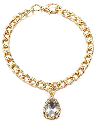 Ruluti Rhinestones Cat Collars 1pc Gold Chain with Drop-Shaped Rhinestones Adjustable Crystal Cat Collar for Small Cats and Dogs