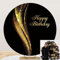 SDOTPMT Diamètre 2m Joyeux Anniversaire Circle Backdrop Cover Glitter Sequins Black and Gold Photography Background pour Femmes Fête d'anniversaire Décoration De Bannière De Table De Gâteau